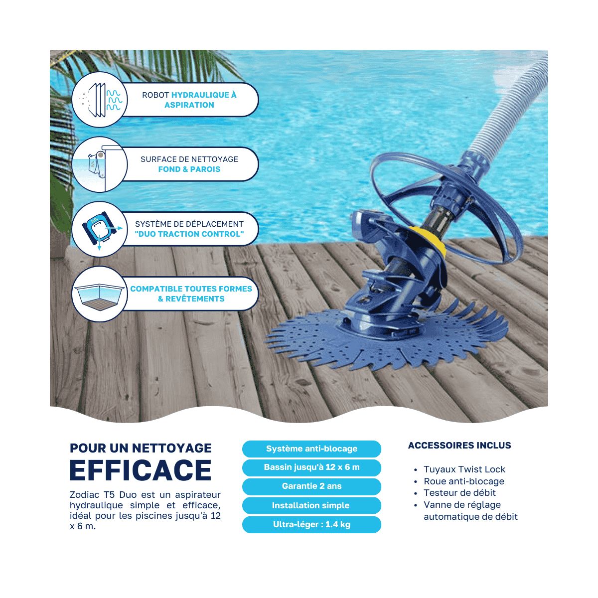 Robot piscine Zodiac T5 Duo : performance et innovation au service de votre piscine